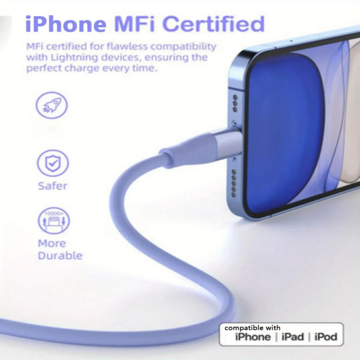 10Ft Fast Charging Data Cable, [Apple Mfi Certified] USB-A for Lightning Connector Fast Charging Data Cable, Phone Accessories Compatible with Iphone 14 13 12 11 Pro Max XR XS X 8 7 6 plus SE Ipad Mini