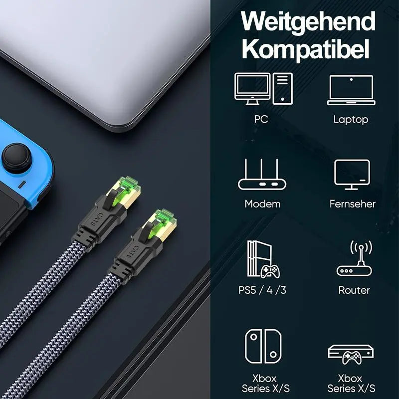 Cat 8 Ethernet Cable, High-Speed Braided 40Gbps 2000 Mhz Network Cord, Heavy Duty LAN Cable for Gaming PC, PS5, Xbox, Modem and Router #GLOBAL PICKS