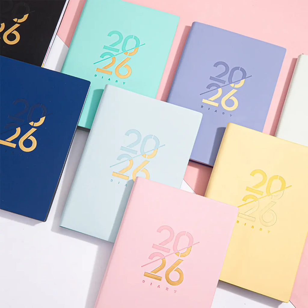 A5 PU Leather Cover Notebook, Weekly & Monthly Planner Diary, School Agenda Organizer, Learning Office Supplies, Multilingual Inner Pages