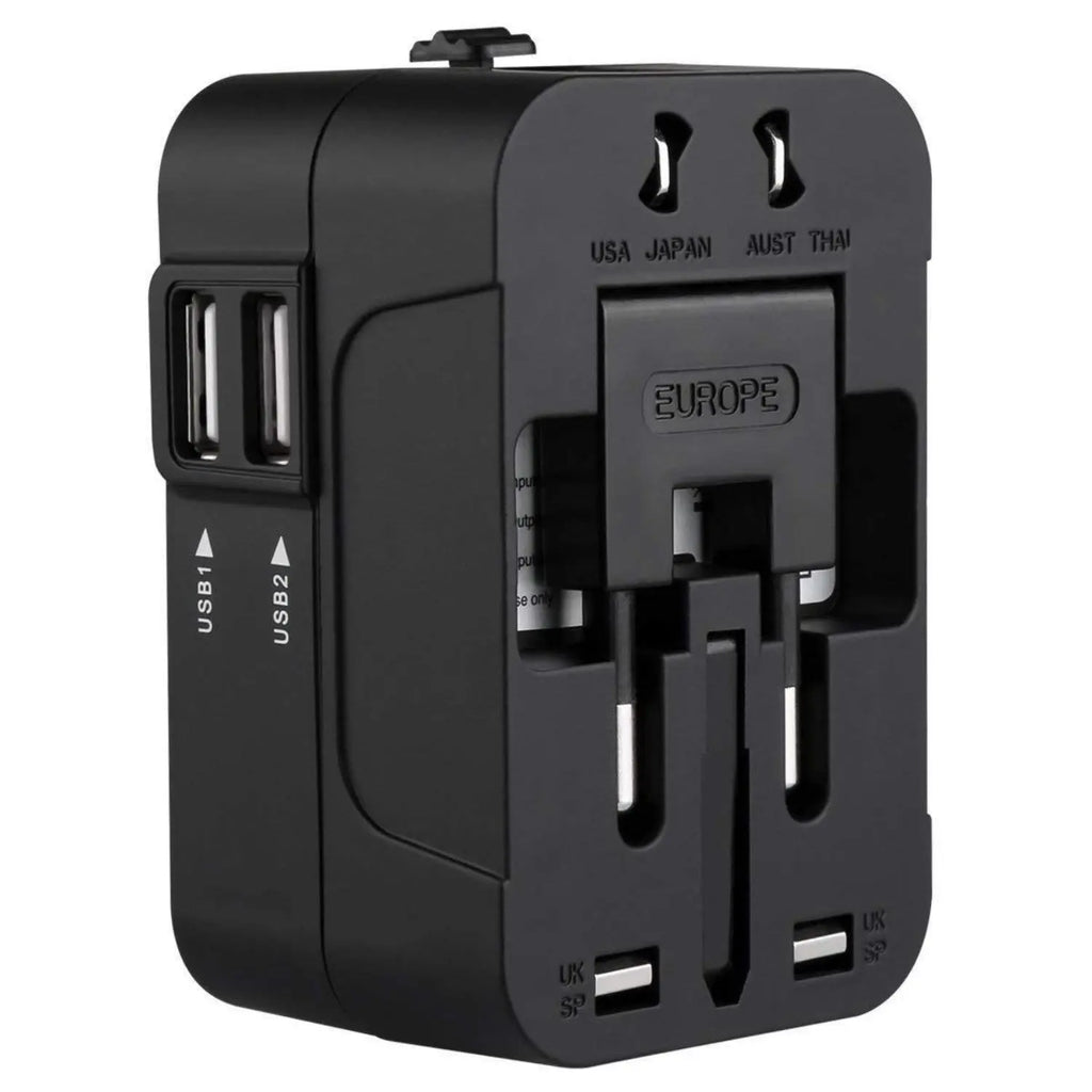 Universal Travel Plug Adapter, Universal Worldwide Travel Adapter, 2 USB Ports World Travel AC Power USB Multi Plug Adapter, Non-Fusion AC Power Adapter, Safety Surge Protector Outlet Universal Socket Adapters, USB Plug In