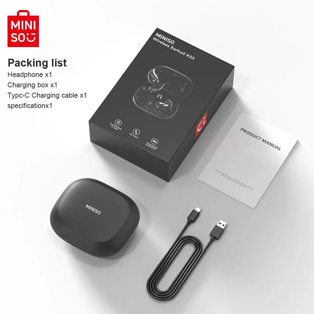 MINISO X33 Translation Wireless Earbuds, Open-Ear BT 6.0 Headset, Supports 134 Languages, Real-Time Translation Headset (App Required), Gaming BT Earphones with Hi-Fi Sound, Compatible with Android & Ios, True Wireless Earbuds