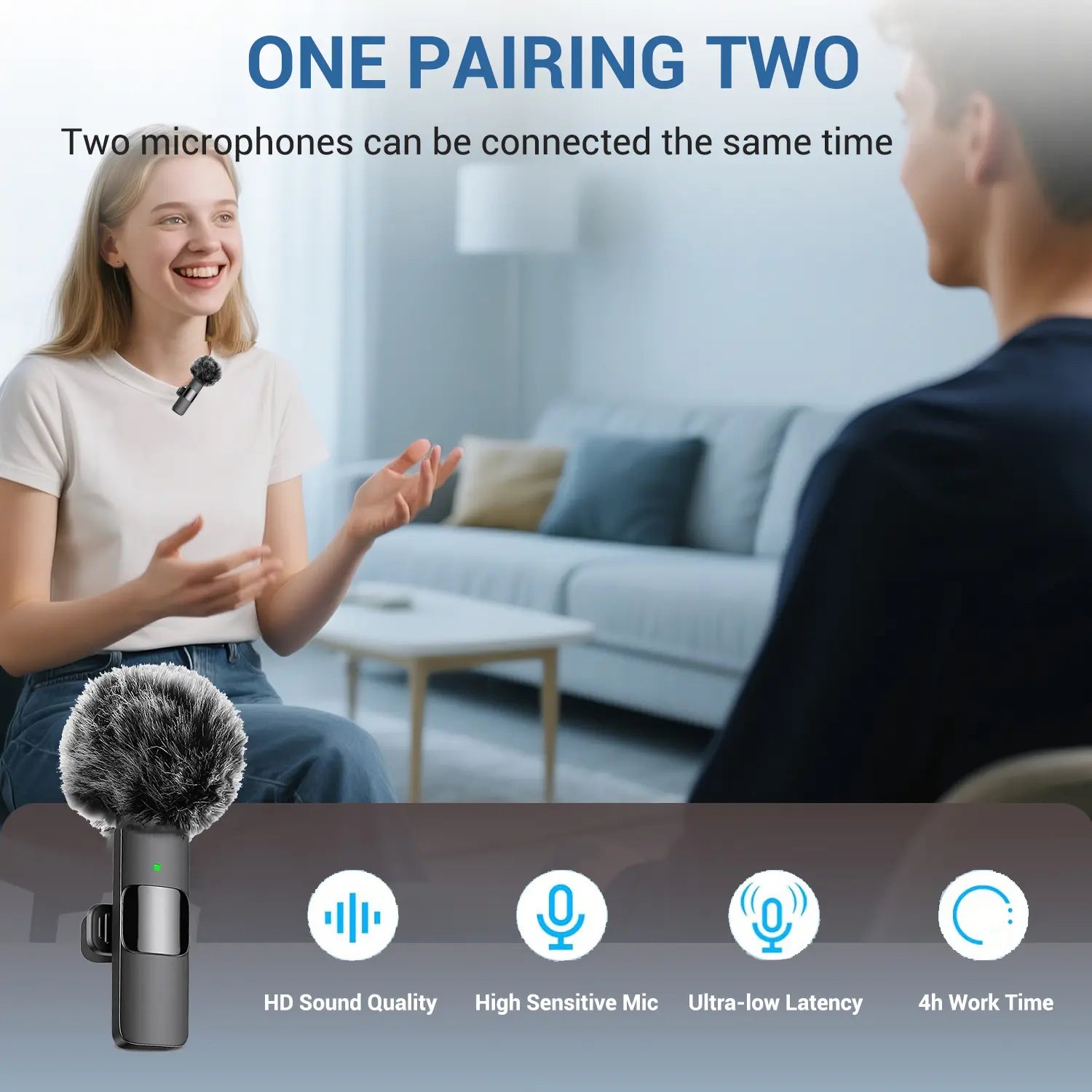 Wireless Lapel Microphone with Noise Reduction, Plug-And-Play Phone Mic for Iphone and Android, Professional Recording Mic for Live Streaming, Shorts Videos, Vlog, Interview, Online Classes, Lavalier Mic, Clip on Mic
