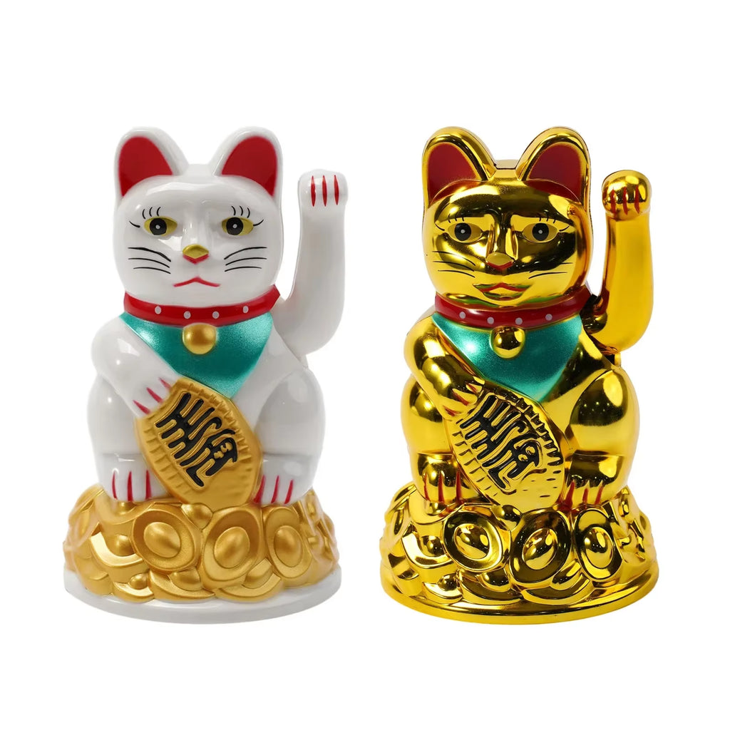 For Electric Waving Hand Ingot Lucky Cat Chinese Lucky Waving Cat Beckoning Maneki Neko Gold Fortune Feng Shui a Golden Stand