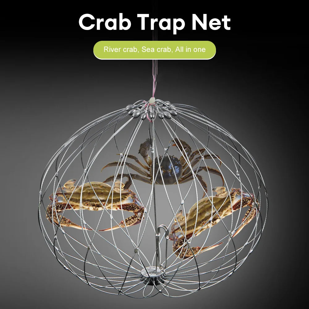 Fishing Net Cage Automatic Open Closing Wire Fish Crab Trap Net Steel Wire for Saltwater Seawater Outdoor Fishing Accessories