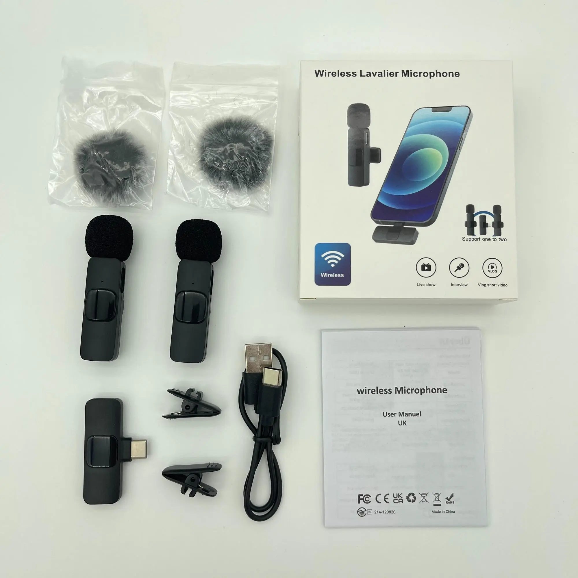 Wireless Lapel Microphone with Noise Reduction, Plug-And-Play Phone Mic for Iphone and Android, Professional Recording Mic for Live Streaming, Shorts Videos, Vlog, Interview, Online Classes, Lavalier Mic, Clip on Mic