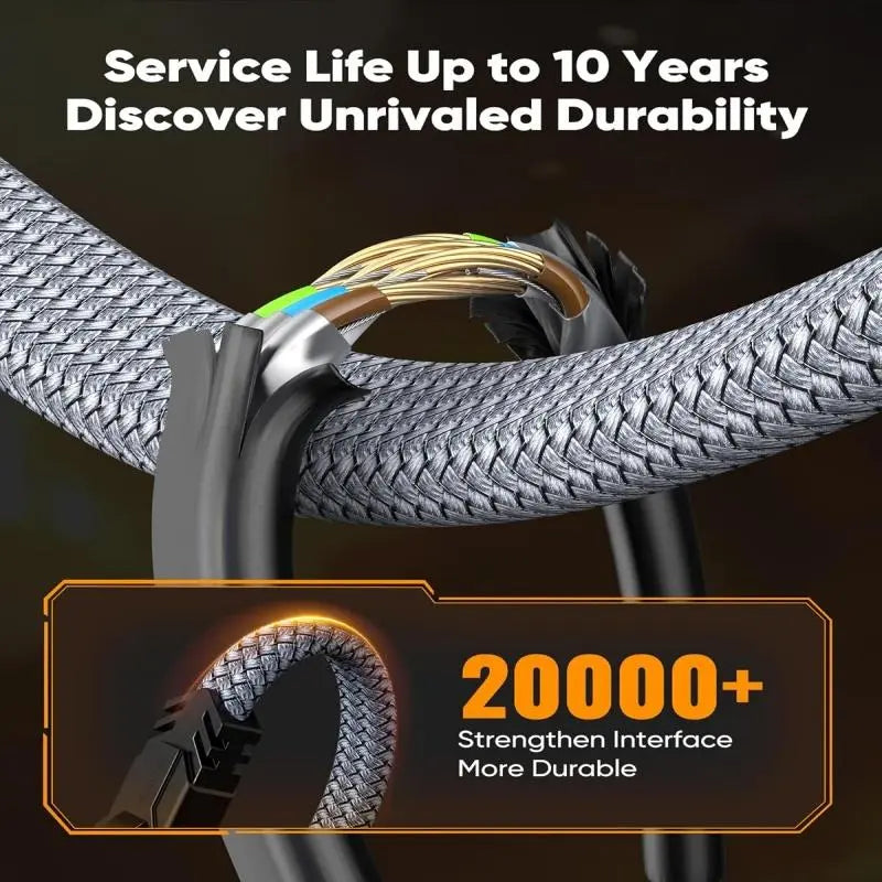 Cat 8 Ethernet Cable, High-Speed Braided 40Gbps 2000 Mhz Network Cord, Heavy Duty LAN Cable for Gaming PC, PS5, Xbox, Modem and Router #GLOBAL PICKS