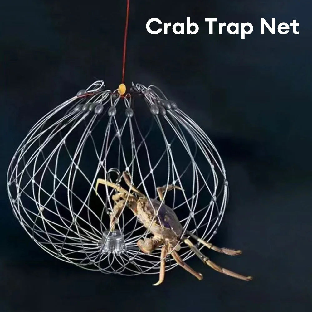 Fishing Net Cage Automatic Open Closing Wire Fish Crab Trap Net Steel Wire for Saltwater Seawater Outdoor Fishing Accessories