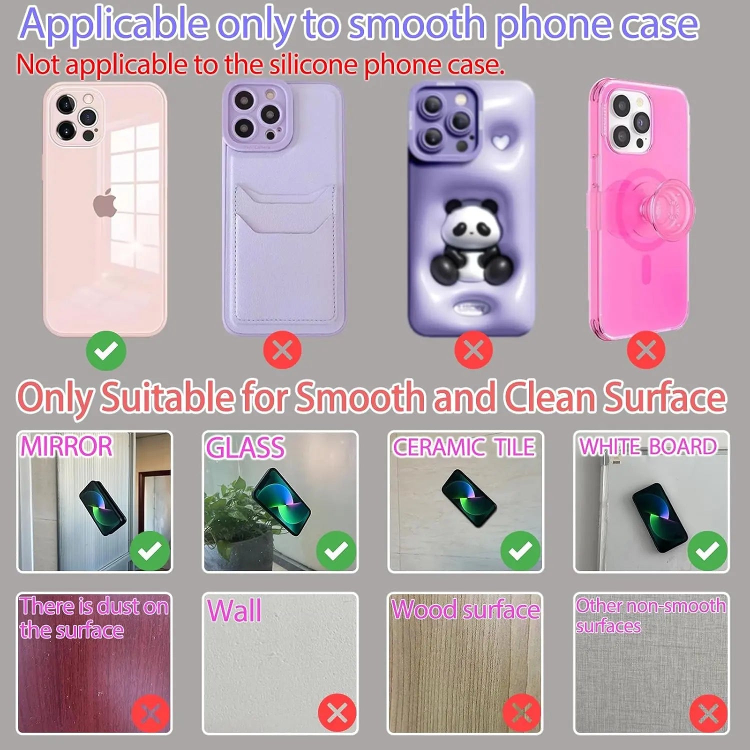 Silicone Suction Cup Phone Case Mount, 1 Count Double-Sided Phone Holder Mount, Hands-Free Strong Grip Holder for Selfies and Videos, Phone Accessories