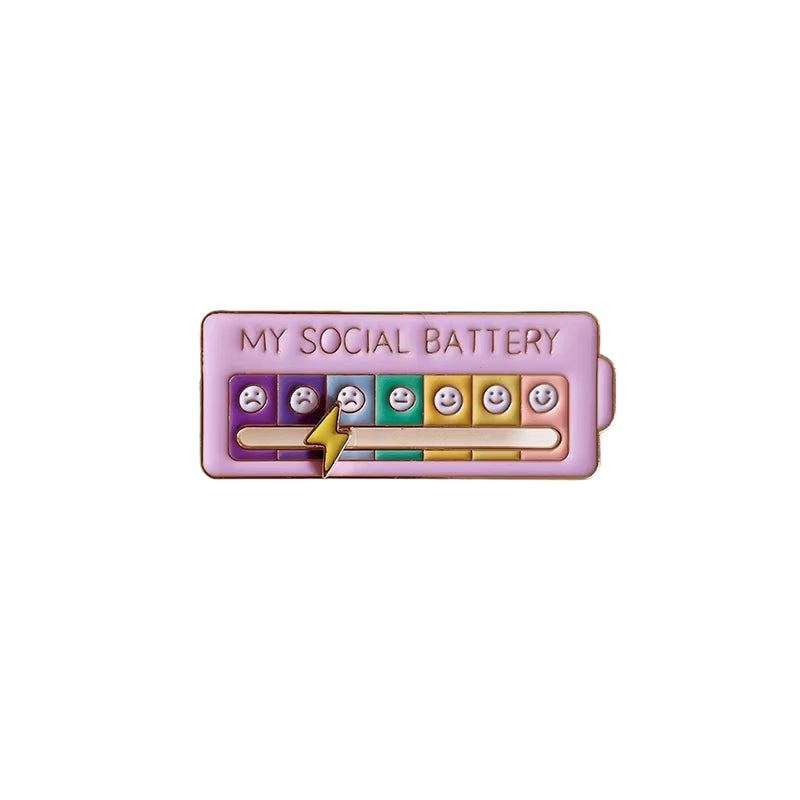 Mood Expression Pins for Women Men My Social Battery Brooches on Clothes Funny Alloy Badge Gifts