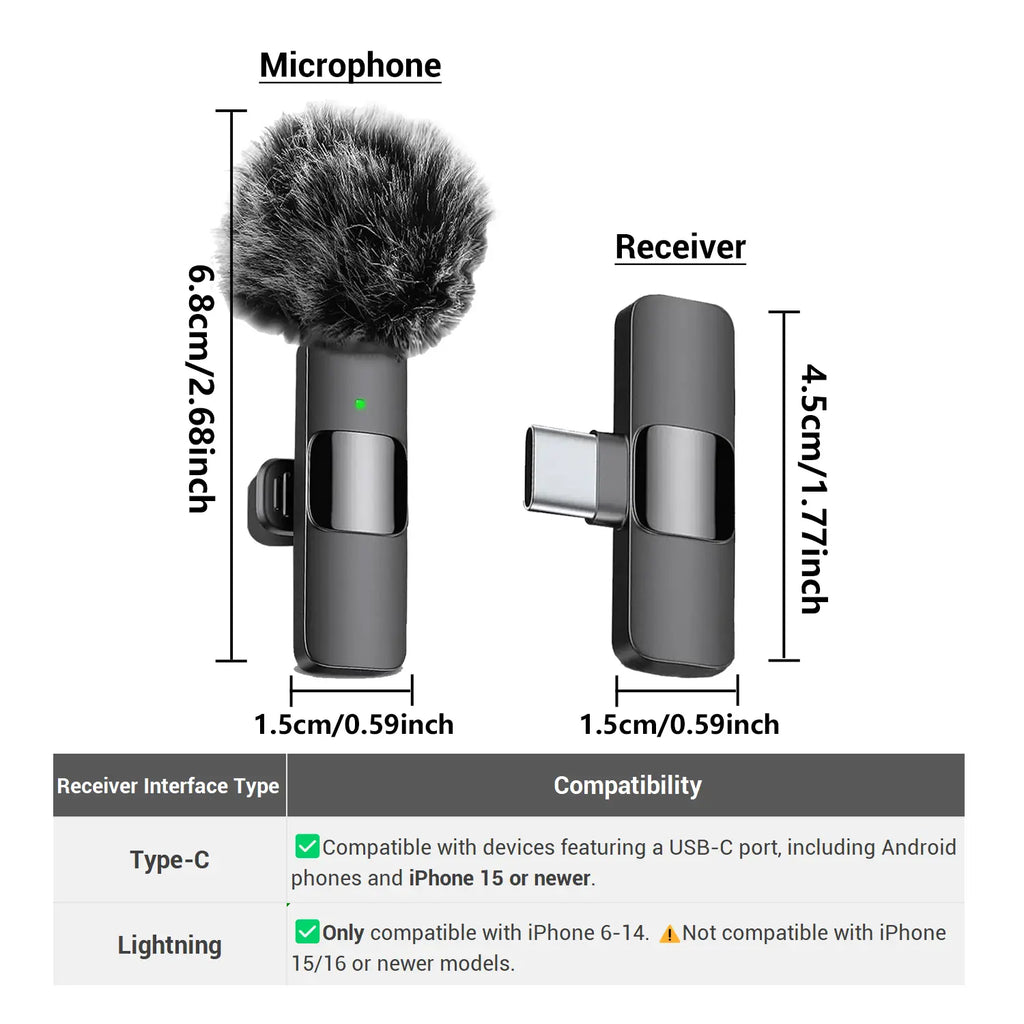 Wireless Lapel Microphone with Noise Reduction, Plug-And-Play Phone Mic for Iphone and Android, Professional Recording Mic for Live Streaming, Shorts Videos, Vlog, Interview, Online Classes, Lavalier Mic, Clip on Mic
