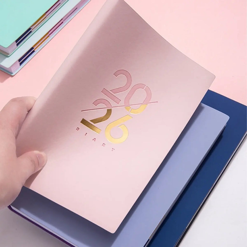 A5 PU Leather Cover Notebook, Weekly & Monthly Planner Diary, School Agenda Organizer, Learning Office Supplies, Multilingual Inner Pages