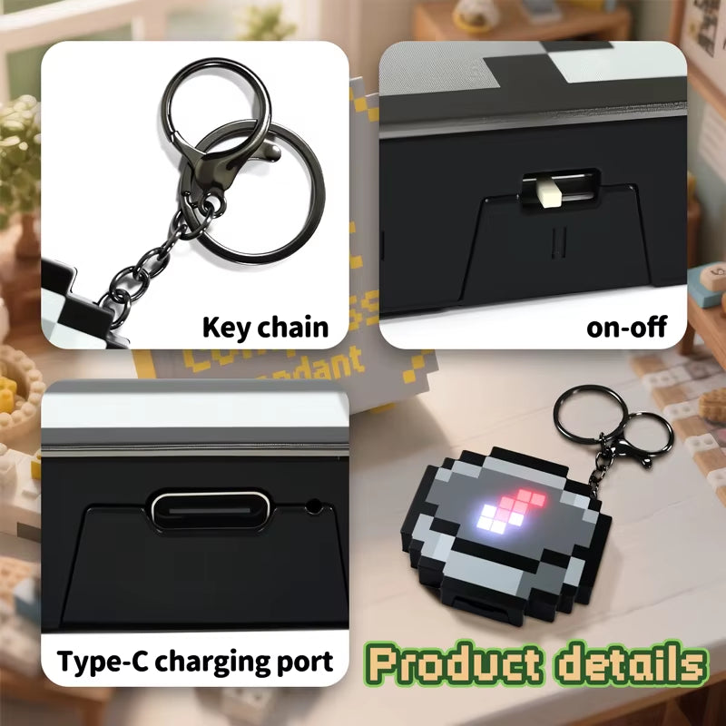 Fun Pixel Wind Design Compass Toy Unique Gaming Peripheral Keychain Rechargeable Glowing Toys for Real-World Gamers Fans Gifts