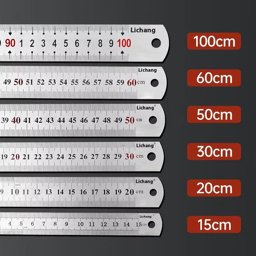 1Pcs 15/20/30/40/50/60100Cm Stainless Steel Metal Straight Ruler for Home School Precision Measuring Tool Drawing Tool Supplies