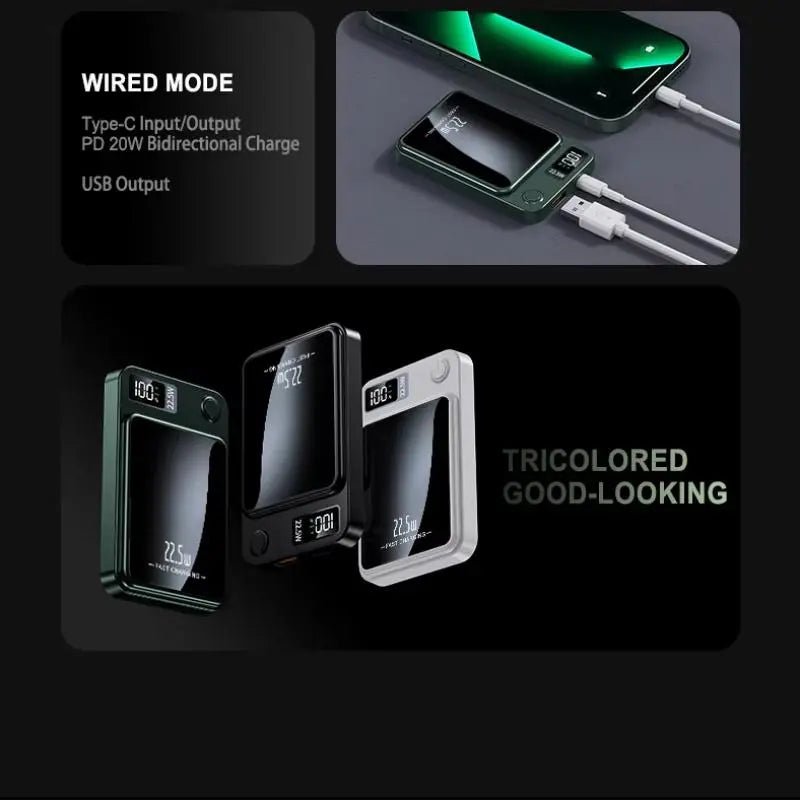 10000Mah Magnetic Wireless Fast-Charging Power Bank with LED Display, Portable Universal Power Bank for Iphone 15/14/13/12 Series (Pro/Mini/Pro Max)