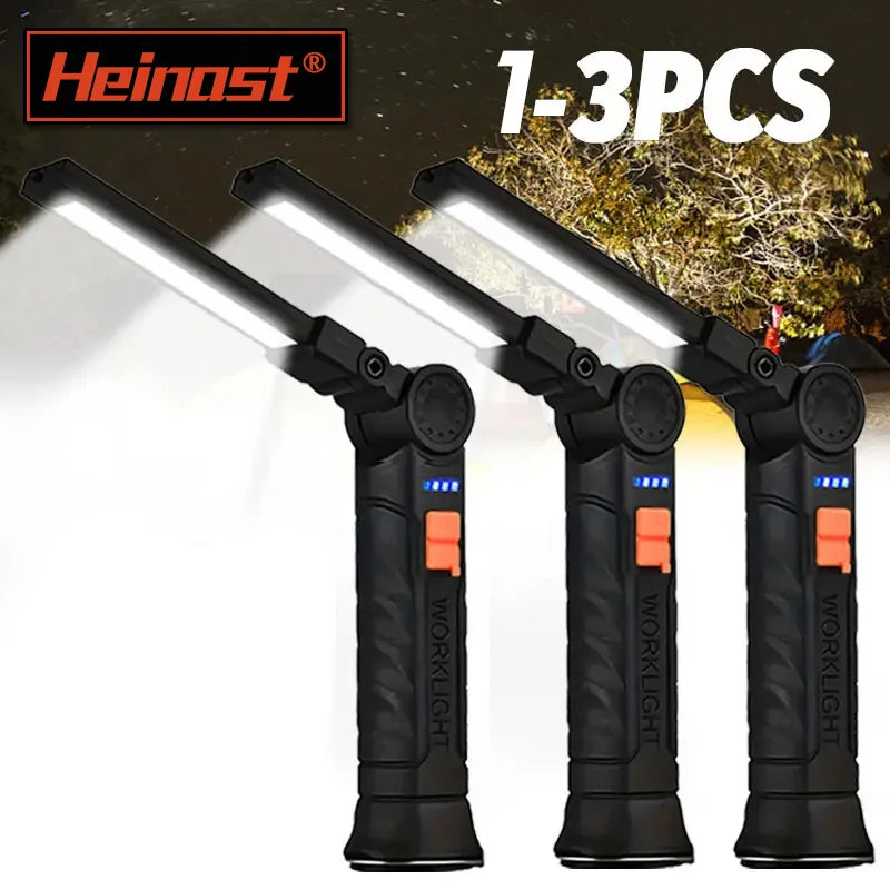 1-3PCS COB Work Light LED Work Flashlight Magnetic Base Rechargeable Hanging Hook 360° Rotate Portable Inspection Light Camping