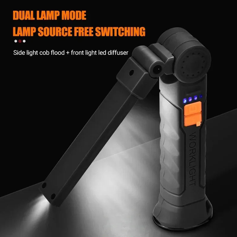 1-3PCS COB Work Light LED Work Flashlight Magnetic Base Rechargeable Hanging Hook 360° Rotate Portable Inspection Light Camping