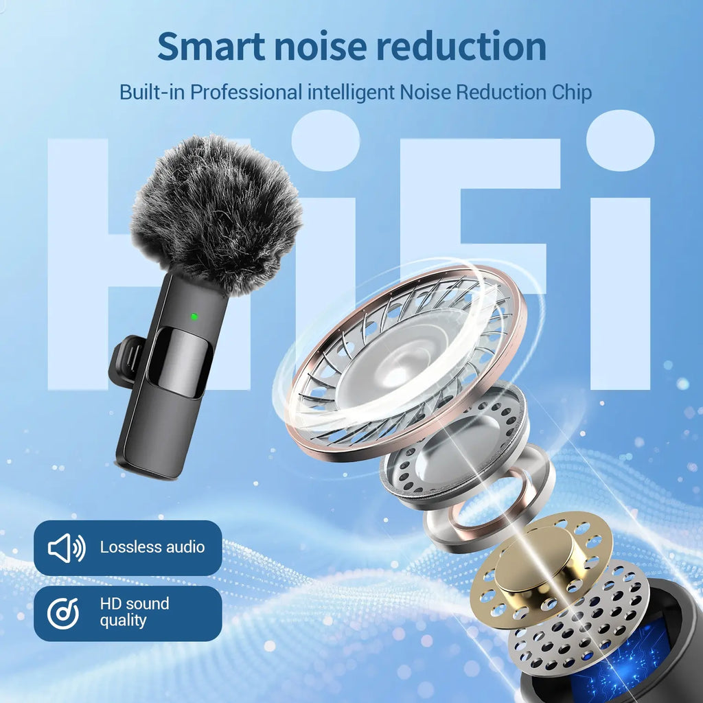 Wireless Lapel Microphone with Noise Reduction, Plug-And-Play Phone Mic for Iphone and Android, Professional Recording Mic for Live Streaming, Shorts Videos, Vlog, Interview, Online Classes, Lavalier Mic, Clip on Mic