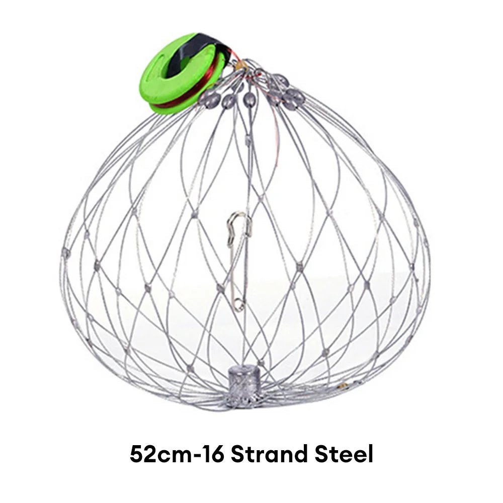 Fishing Net Cage Automatic Open Closing Wire Fish Crab Trap Net Steel Wire for Saltwater Seawater Outdoor Fishing Accessories