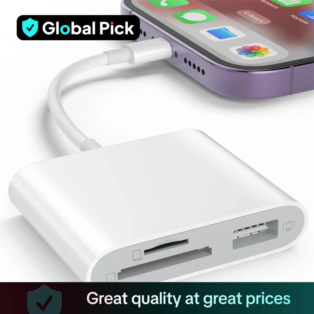 SD Card Reader OTG Adapter for Iphone, Memory Card Reader with USB Camera Adapter, Plug & Play Trail Game Camera SD Card Viewer for Ipad, SD Cards Reader