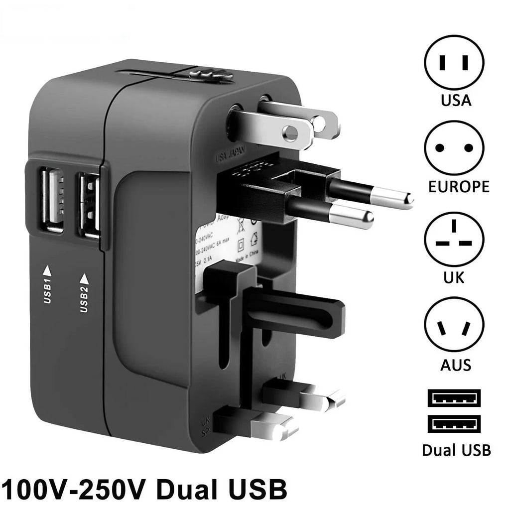 Universal Travel Plug Adapter, Universal Worldwide Travel Adapter, 2 USB Ports World Travel AC Power USB Multi Plug Adapter, Non-Fusion AC Power Adapter, Safety Surge Protector Outlet Universal Socket Adapters, USB Plug In