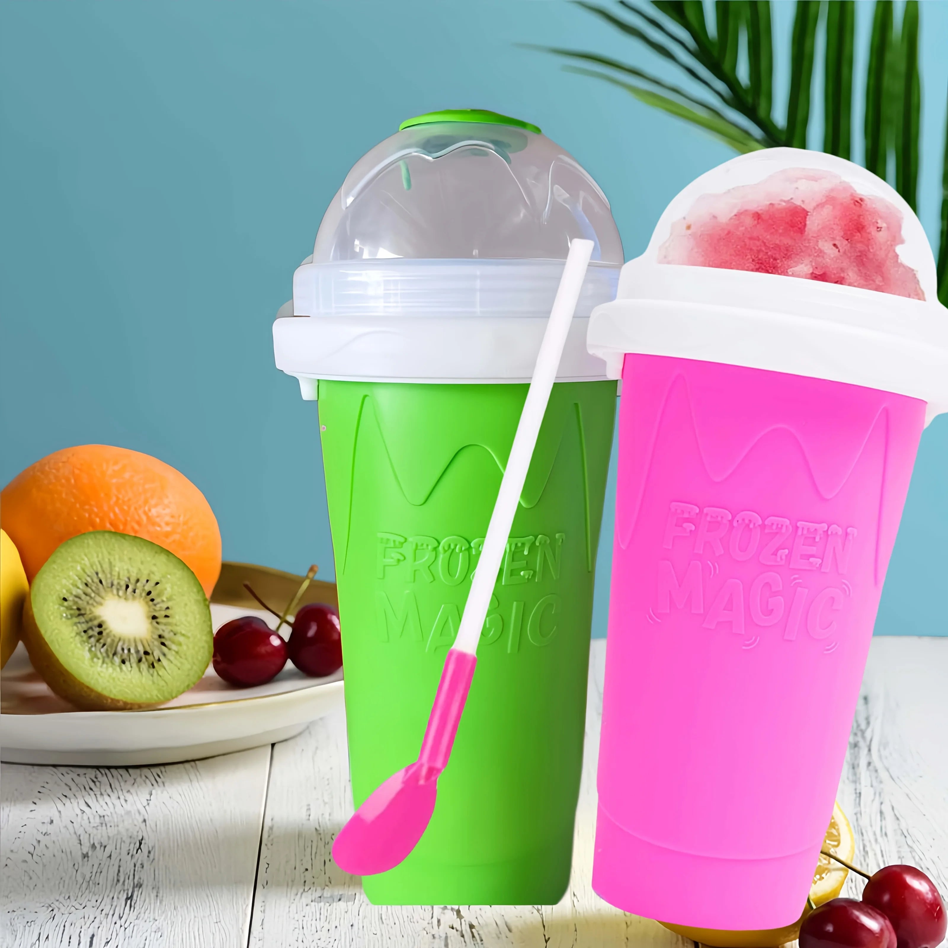 Creative Slushy Maker Cup with Straw DIY Magic Slushy Maker Squeeze Cup Fasting Cooling Make Cup for Milk Shake Slushies