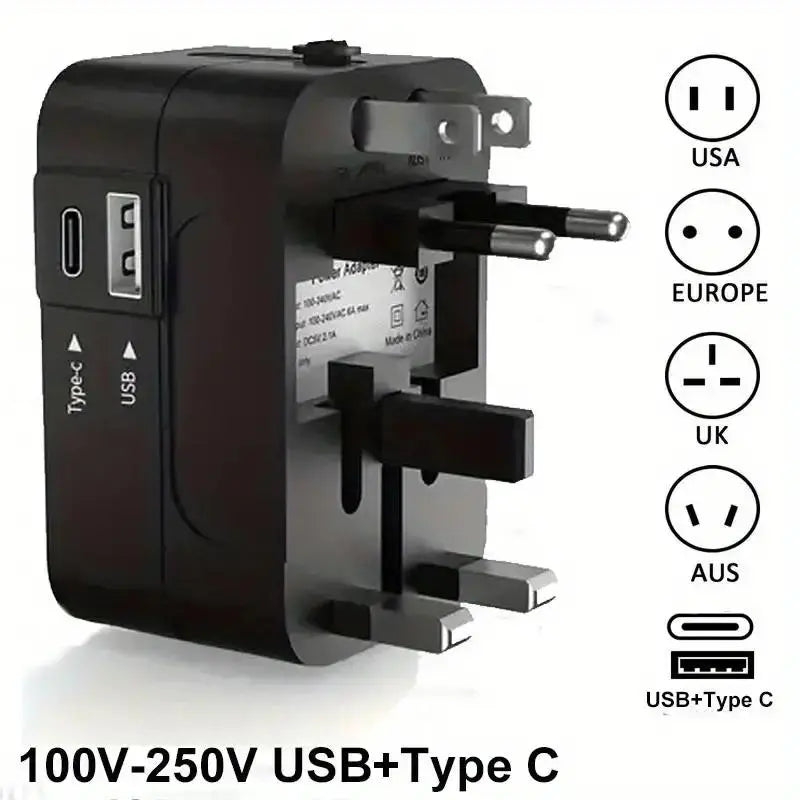 Universal Travel Plug Adapter, Worldwide Travel Wall Charger with 2 USB Ports, Multifunctional Phone Charging Converter for Home, Office & Travel