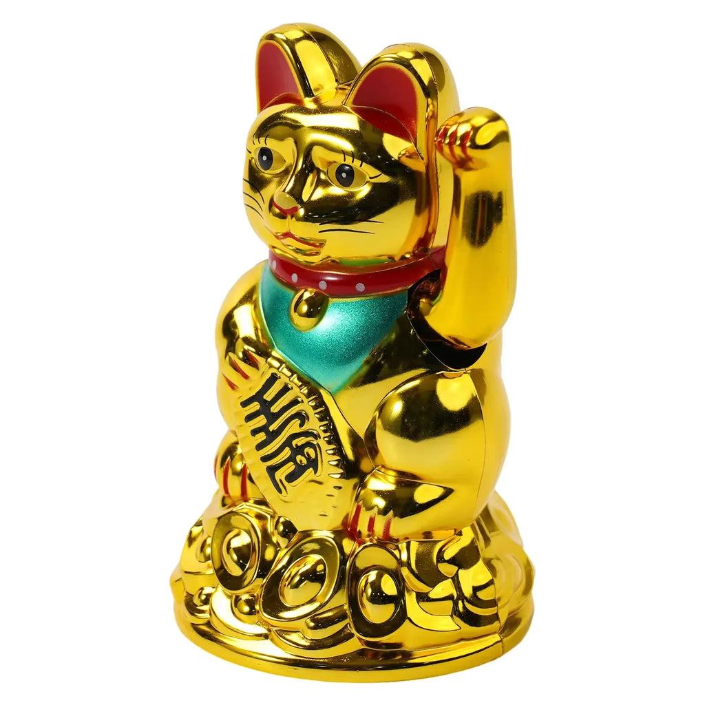 For Electric Waving Hand Ingot Lucky Cat Chinese Lucky Waving Cat Beckoning Maneki Neko Gold Fortune Feng Shui a Golden Stand