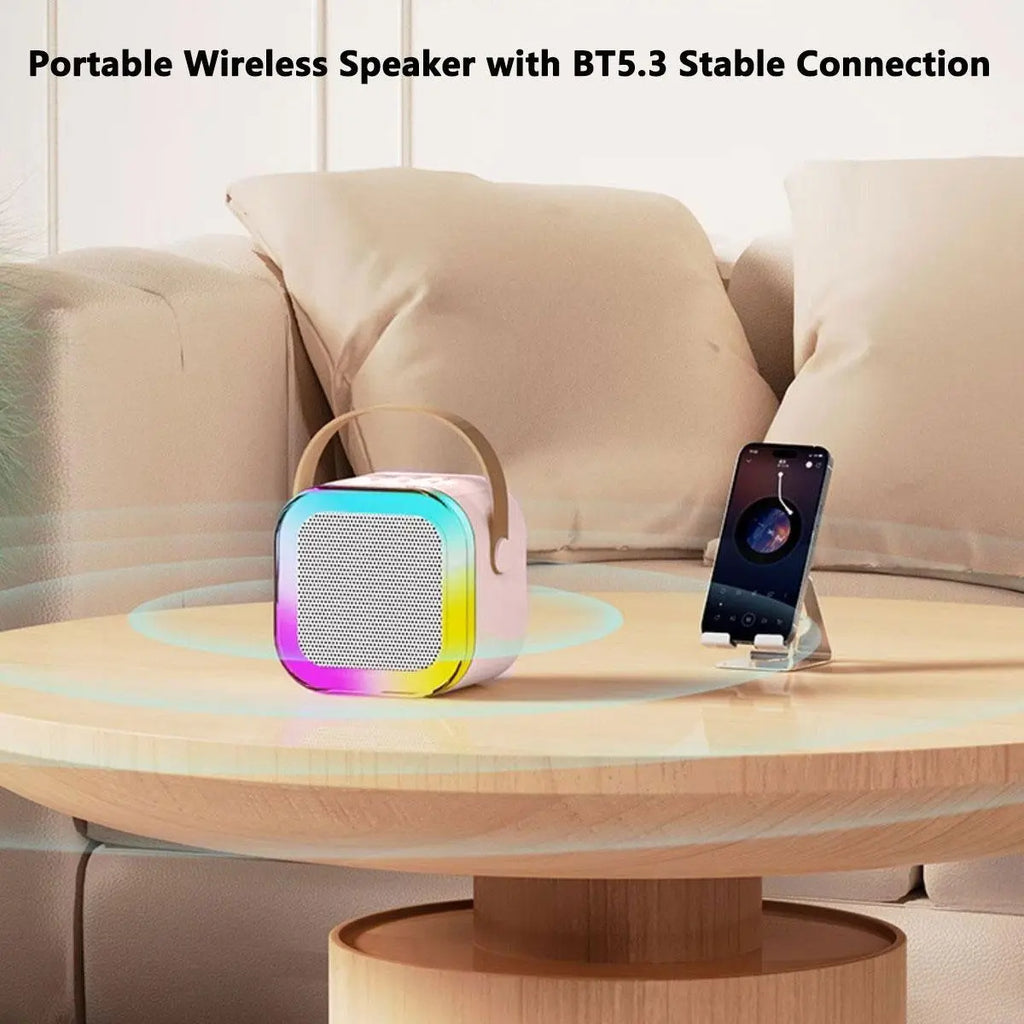 Wireless Karaoke Speaker with 2 Wireless Microphones, Rechargeable Hifi Stereo Sound KTV Speaker System, Wireless Speaker with RGB Colorful LED Lights, Portable Karaoke Machine