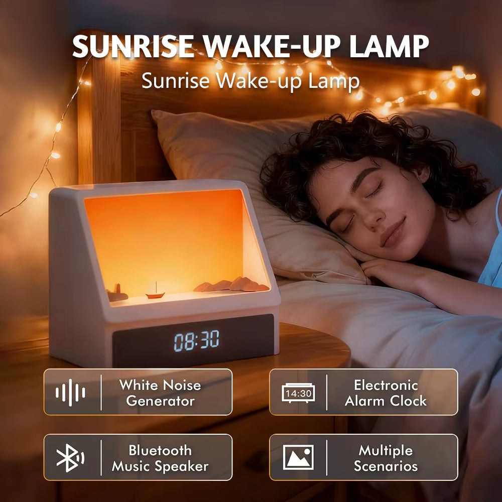 Bluetooth Sunrise Alarm Clock Table Light White Noise Wake up Light with 12 Sounds Dimmable Sleep Clock for Adults Kids Bedroom