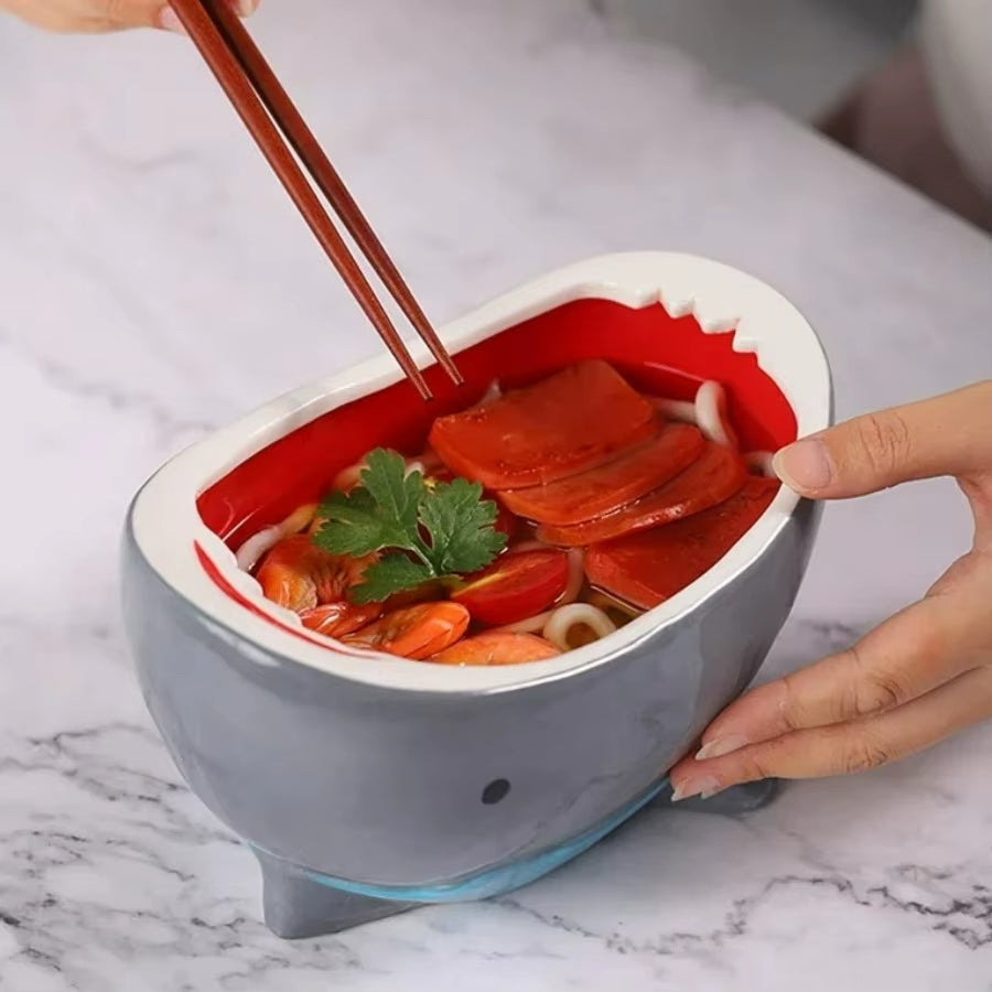 Cute Shark Attack Bowl Cereal Candy Holder Ceramic Cartoon Fruit Food Snack Storage Box for Household Food Container Dinnerware