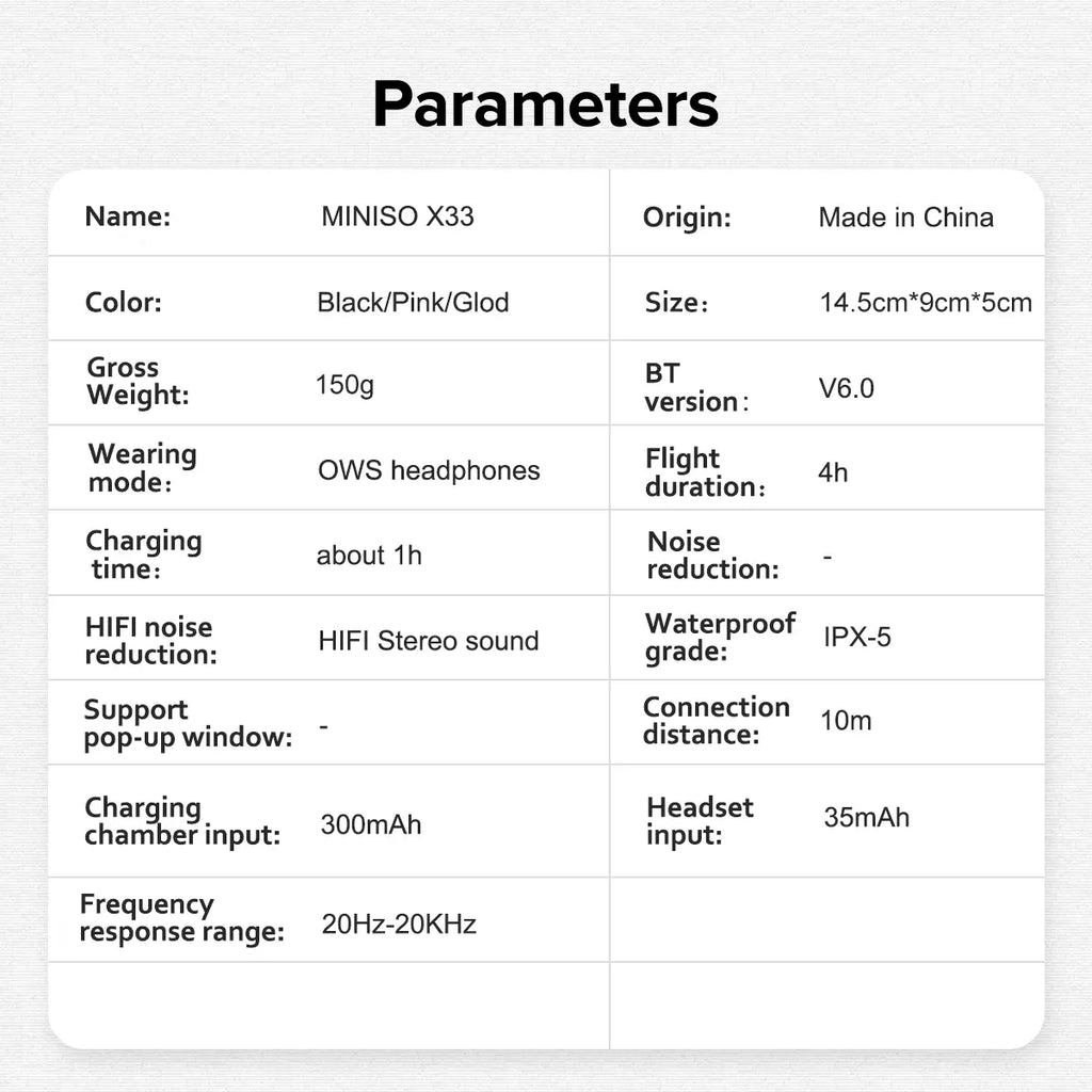 MINISO X33 Translation Wireless Earbuds, Open-Ear BT 6.0 Headset, Supports 134 Languages, Real-Time Translation Headset (App Required), Gaming BT Earphones with Hi-Fi Sound, Compatible with Android & Ios, True Wireless Earbuds