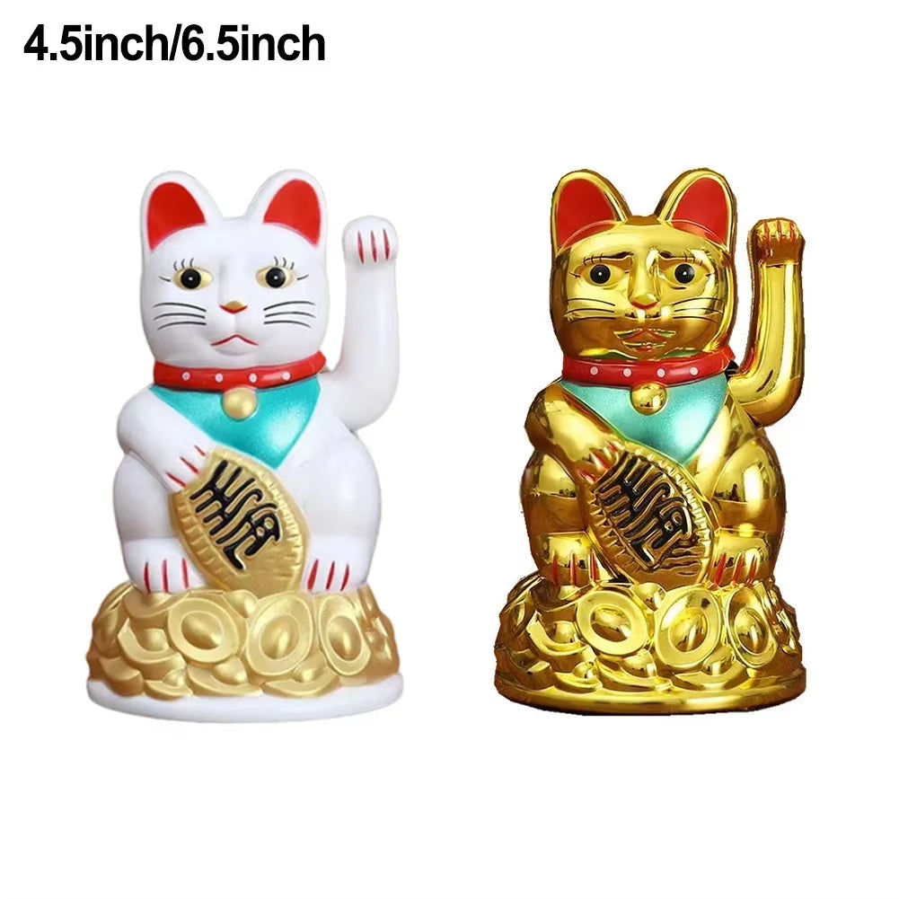 For Electric Waving Hand Ingot Lucky Cat Chinese Lucky Waving Cat Beckoning Maneki Neko Gold Fortune Feng Shui a Golden Stand