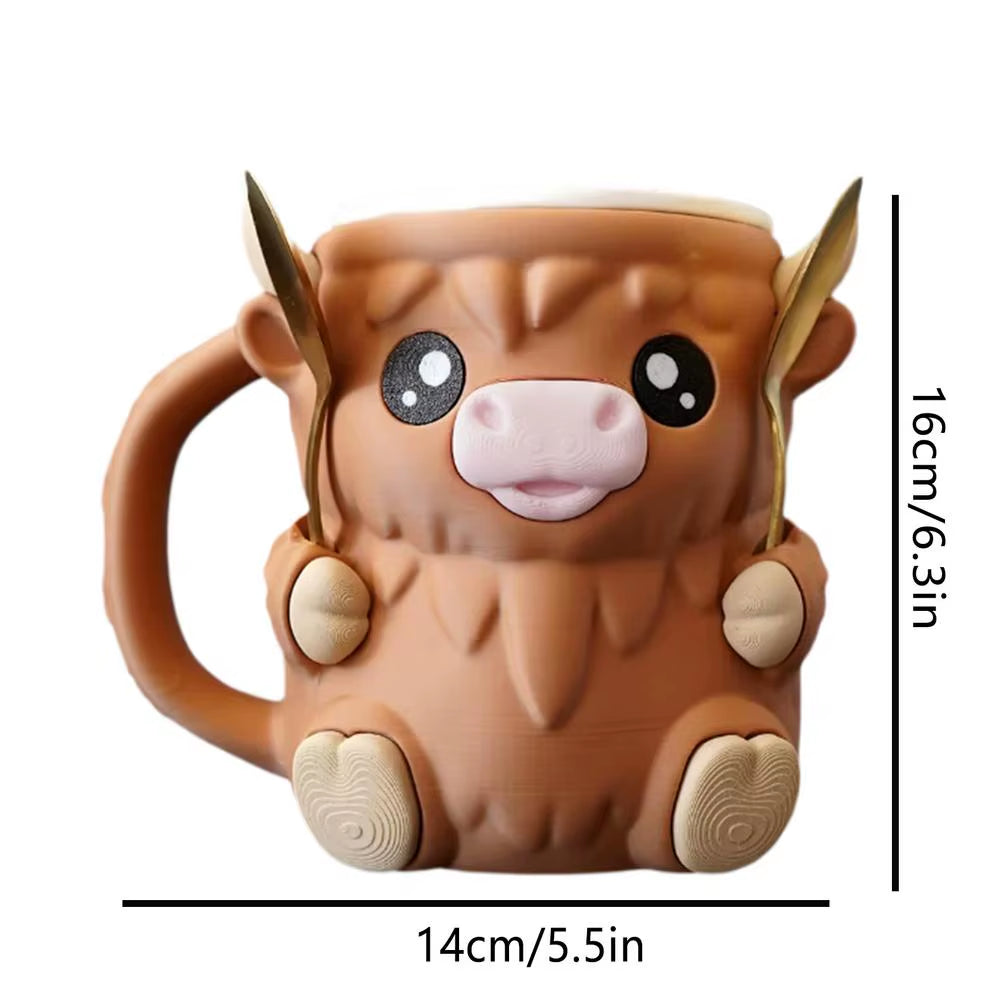 Highland Cow Ice Cream Pint Holder with Anti-Freeze Handle, Cute Animal Snack Tub for Kids, Portable for Yogurt, Dessert Party