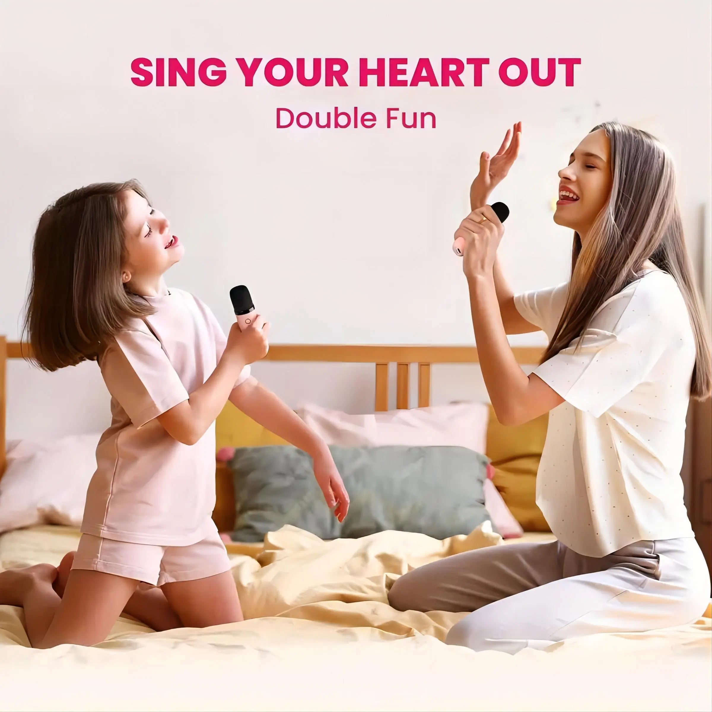 Wireless Karaoke Speaker with 2 Wireless Microphones, Rechargeable Hifi Stereo Sound KTV Speaker System, Wireless Speaker with RGB Colorful LED Lights, Portable Karaoke Machine