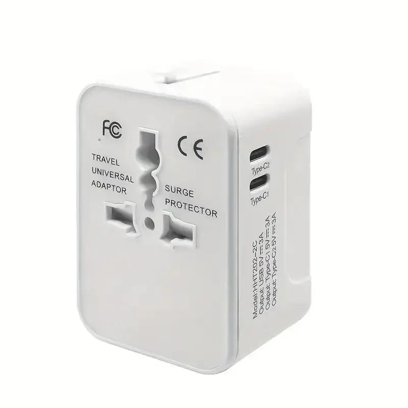 Universal Travel Plug Adapter, Worldwide Travel Wall Charger with 2 USB Ports, Multifunctional Phone Charging Converter for Home, Office & Travel