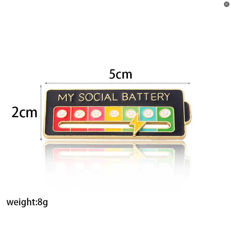 Mood Expression Pins for Women Men My Social Battery Brooches on Clothes Funny Alloy Badge Gifts