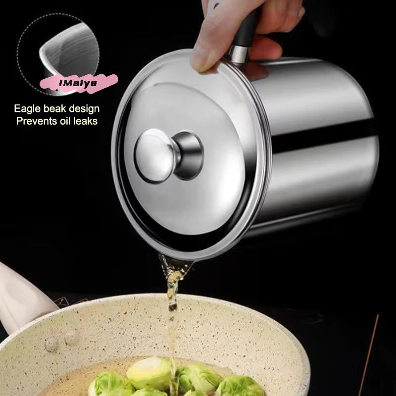 Durable Stainless Steel Oil Pot with Built-In Filter, Easy to Install Design, Leak-Proof and Convenient, Kitchen and Restaurant