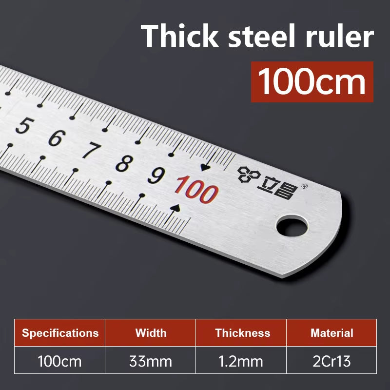 1Pcs 15/20/30/40/50/60100Cm Stainless Steel Metal Straight Ruler for Home School Precision Measuring Tool Drawing Tool Supplies