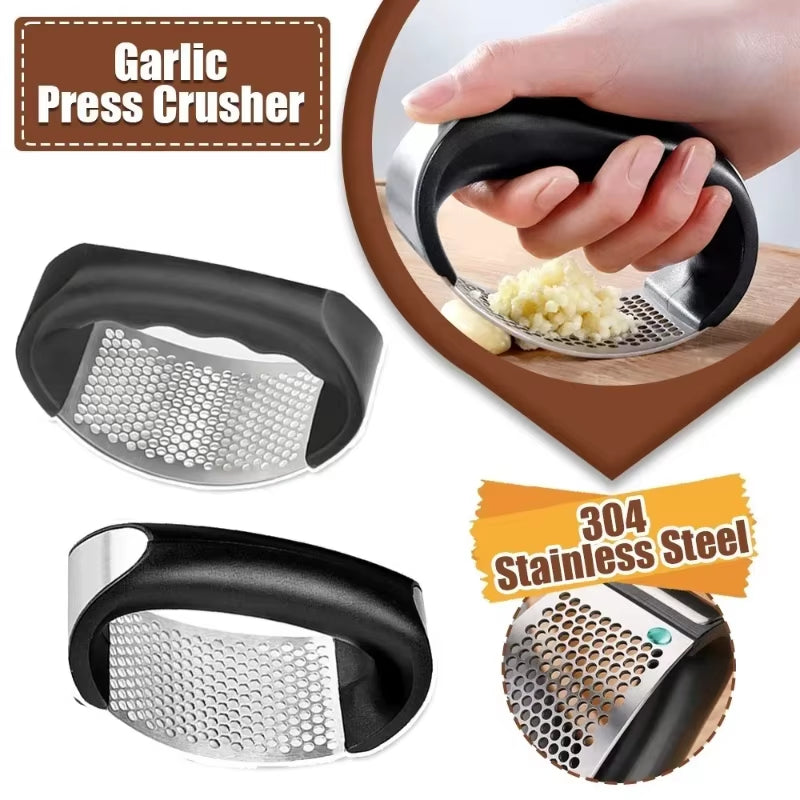 Arc-Shaped Garlic Press, Garlic Puree Press Household Stainless Steel Garlic Spater for Pressing Garlic Puree and Beating Garlic