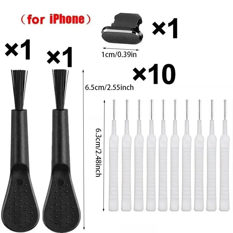 Portable Phone Charging Port Dust Plug & Effective Cleaning Tool, Phone Port Dust Plug & Cleaning Brush for Iphone 15/14/13 Pro Max, Cleaning Tool Pack for Phone Ports & Earphones, Tools and Gadgets for Smartphones, Cleaning Kit