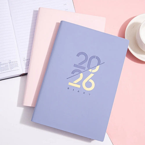 A5 PU Leather Cover Notebook, Weekly & Monthly Planner Diary, School Agenda Organizer, Learning Office Supplies, Multilingual Inner Pages