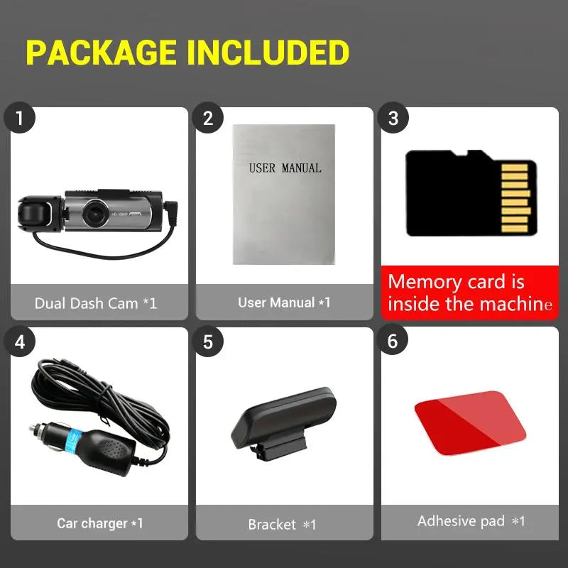 Dual Recording Car DVR Camera, Dash Cam with 64GB Memory Card, Wide Angle Car Dash Camera with 3.16 Inch Lps Screen, Video Surveillance, Jerl Dash Cam, Recording Camera, Car Dashcam(Non-Rechargeable Model; Must Be Plugged in for Use.)