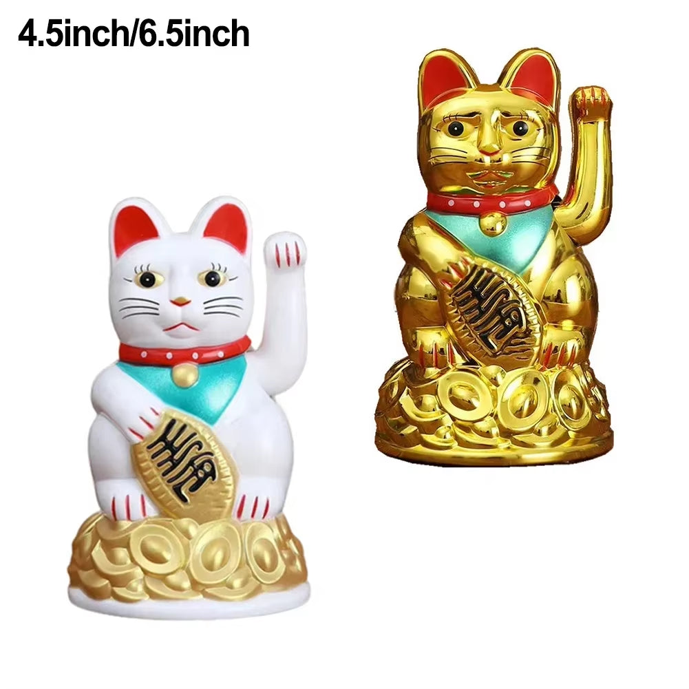 For Electric Waving Hand Ingot Lucky Cat Chinese Lucky Waving Cat Beckoning Maneki Neko Gold Fortune Feng Shui a Golden Stand