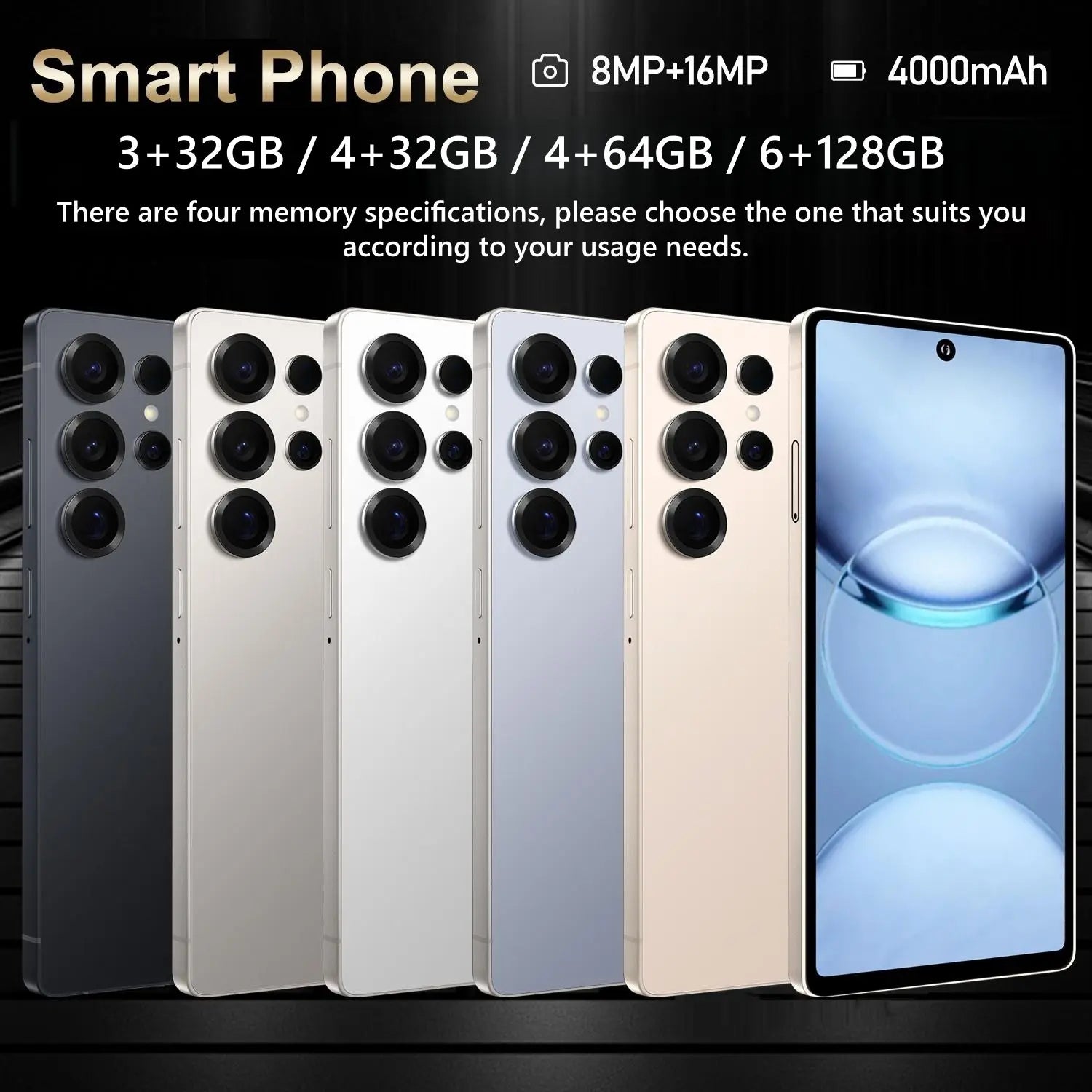 FUFFI 6.8-Inch Smartphone, 4+64GB / 6+128GB ROM, Unlocked Android 12.0 Phone with 8MP+16MP Dual Cameras, Dual-Sim Phone, Android Cell Phone