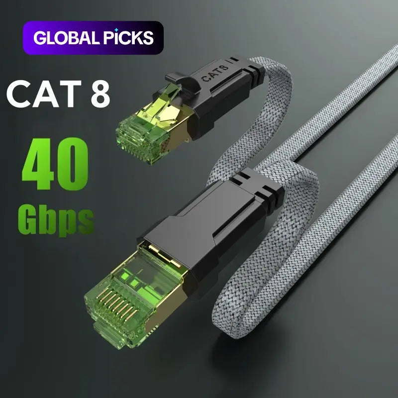 Cat 8 Ethernet Cable, High-Speed Braided 40Gbps 2000 Mhz Network Cord, Heavy Duty LAN Cable for Gaming PC, PS5, Xbox, Modem and Router #GLOBAL PICKS