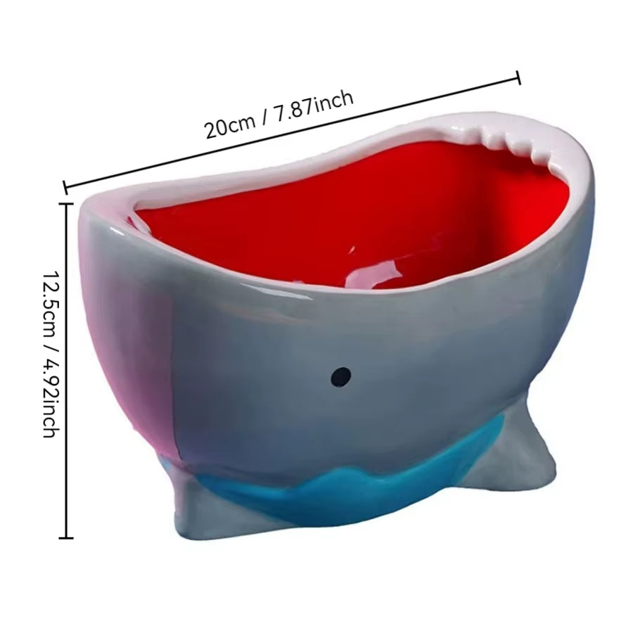 Cute Shark Attack Bowl Cereal Candy Holder Ceramic Cartoon Fruit Food Snack Storage Box for Household Food Container Dinnerware